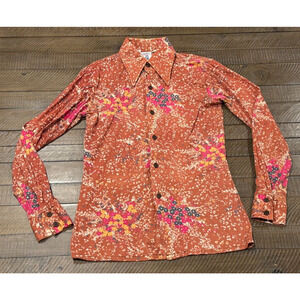 Funky Groovy Threads Kennington Shirt Orange/Pink - VTG 70s - Size S